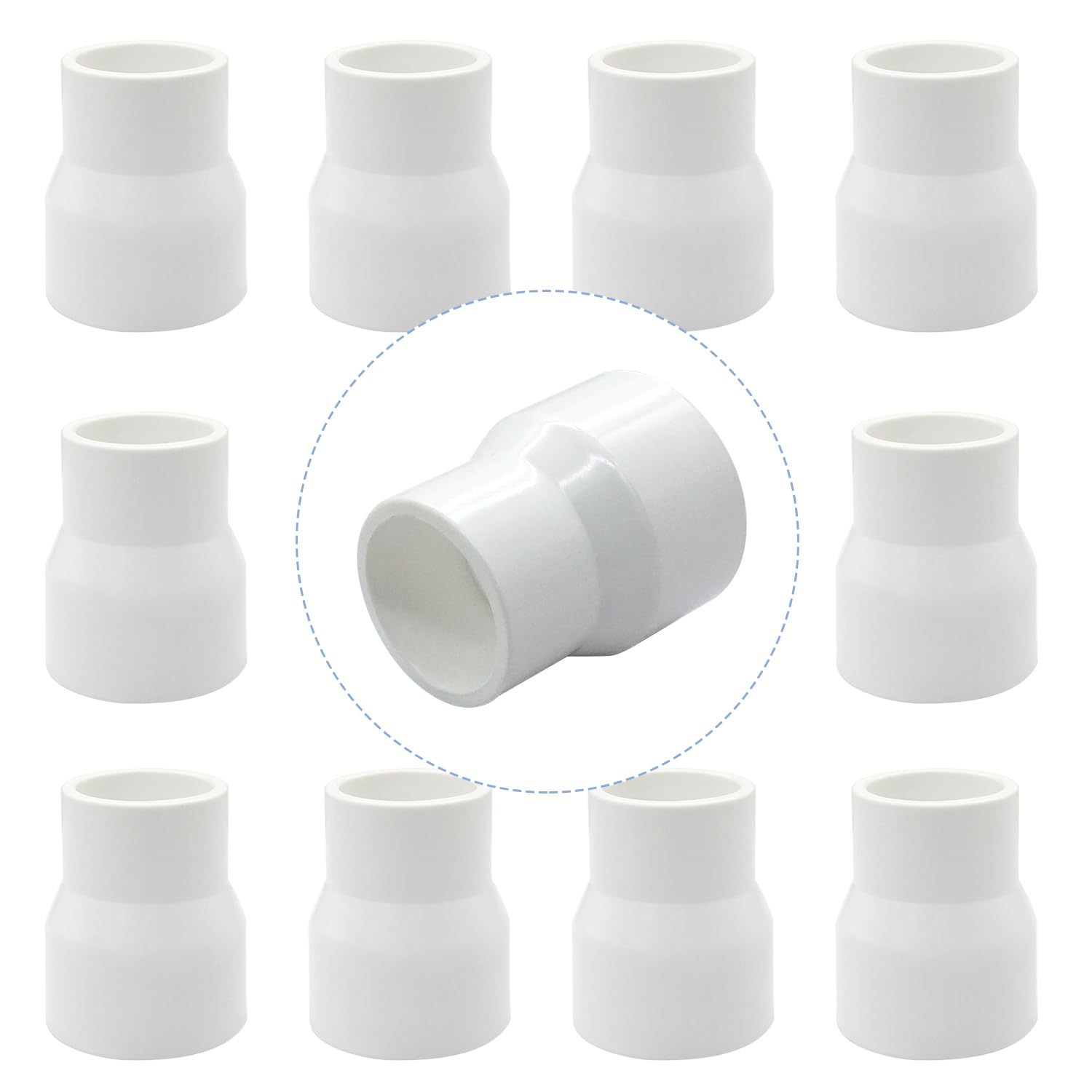 Photo 1 of 10PCS 3/4" x 1/2" PVC DWV Reducer Coupling Adapter (Socket x Socket) Schedule 40 Slip Reducing Coupling Pipe Fittings for Home Sewer Plumbing