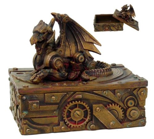 5 inch steampunk dragon topped mechanical box statue fi…