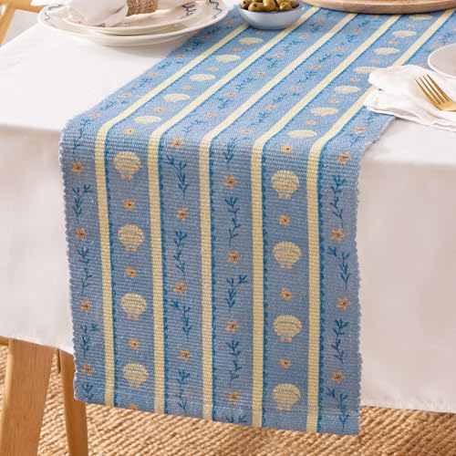 furn. Sea Shells Indoor/Outdoor Tafelloper - Blauw - 220 x 35cm