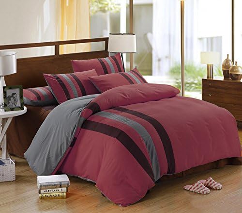 1500 Thread Count Egyptian cotton Striped 3 PC Duvet/Bedding Set Twin Voilet &amp; Grey
