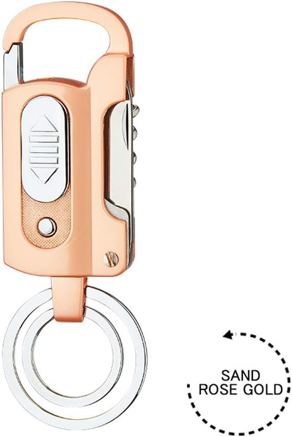 Electric Lighter USB Rechargeable Flameless Windproof USB Charging Cable Creative Design Key Chain Multifunction (Sand Rose Gold)