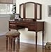 Bobkona St. Croix Collection Vanity Set with Stool, Cherry