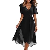 Chiffon Dresses for Women, Elegant Empire Waiste V Neck Midi Dress, Summer Boho Short Sleeve Beach Vacation Dress