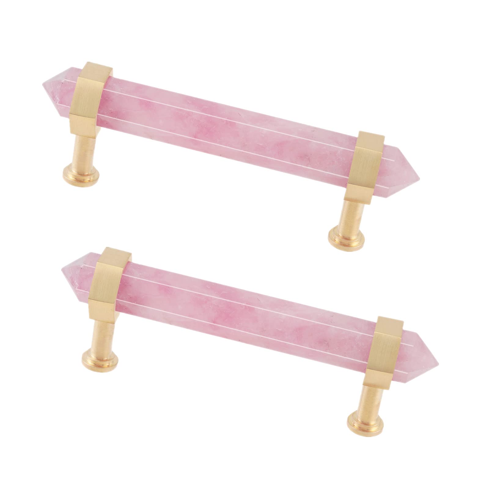 rockcloud Pack of 2 Rose Quartz Crystal Point Stone Drawer Pulls with Screws, Cabinet Knobs Cupboard Pulls Door Handles for Home Office Decor, Pink