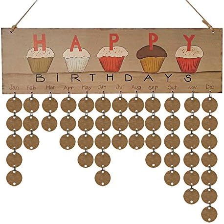 Happy Birthday Calendar Reminder Hanging Board with 50PC Wooden Disc, DIY Wooden Calendar Banner Wall Plaque for Birthday Party, Home Decorations