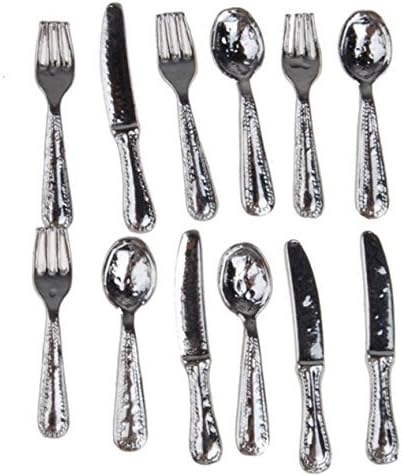 Tableware Set for 1/12 Dollhouse Miniature Stainless Steel 12 Pcs Kitchen Furniture Toy Doll house Decor Sliver