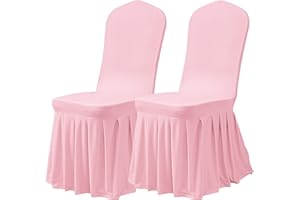 Dimatic Dining Room Chair Covers Set of 2, Stretch Parsons Slipcovers with Skirt Super Fit Spandex Chair Seat Protector Cover for Dining Room, Hotel, Ceremony (Pink)