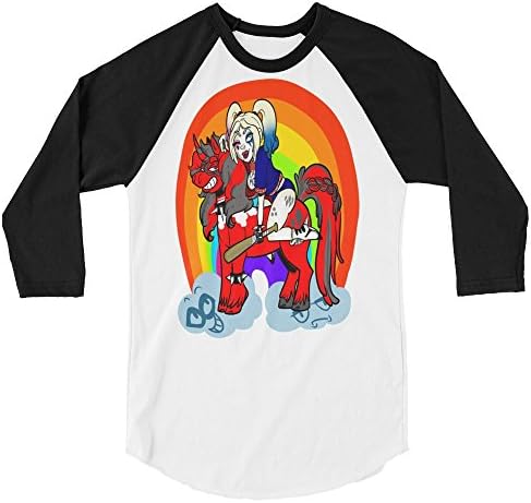 Rainbow Nerd Harley Quinn Unicorn Suicide Squad Film movie 3/4 Baseball Sleeve 4 Variations t shirts (X-Large, White/Black)