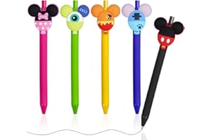 AUAUY 5PCS Cartoon Ballpoint Pens, Cute Mouse Head Character Ears Pens, Retractable Ballpoint Pen, Multi Color Jumbo Autograph Princess Pencil Signature Office Accessories for Teacher Student