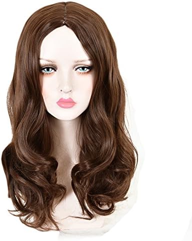 CosHouse Women Sexy Medium Length Brown Wavy Wigs Fluffy Natural Hair for Cosplay Party 22 inches