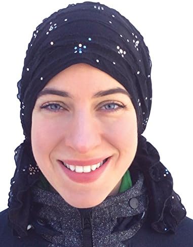 Womens Ruffles Soft Jersey Material Headwear Pre Tied Hair Scarf Fitted Chemo Bandana Tichel