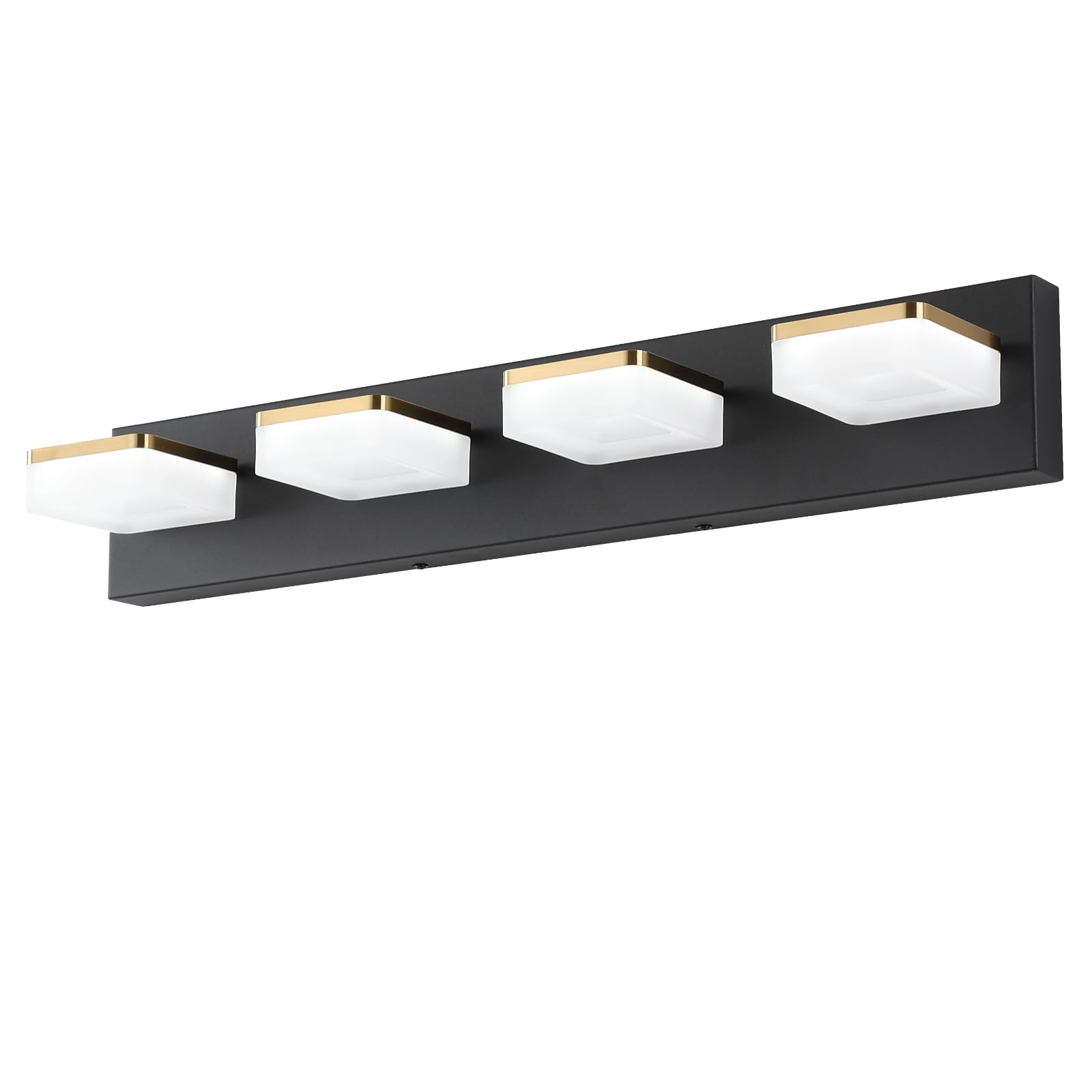 Photo 1 of Bicrink 4-Light Dimmable LED Bathroom Vanity Fixture in Black/Gold with White Acrylic Shades, Rotatable Head, Sconce-Style Over-Mirror Lighting 5500K