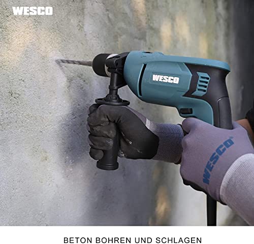 WESCO Trpano a Percussione 750W a Velocità 3000RPM e Impulsi a 48000BPM, 2 Modalità TRAPANO/MARTELLO con Impugnatura Ausiliaria 360° e Asta di Profondità WS3174.4