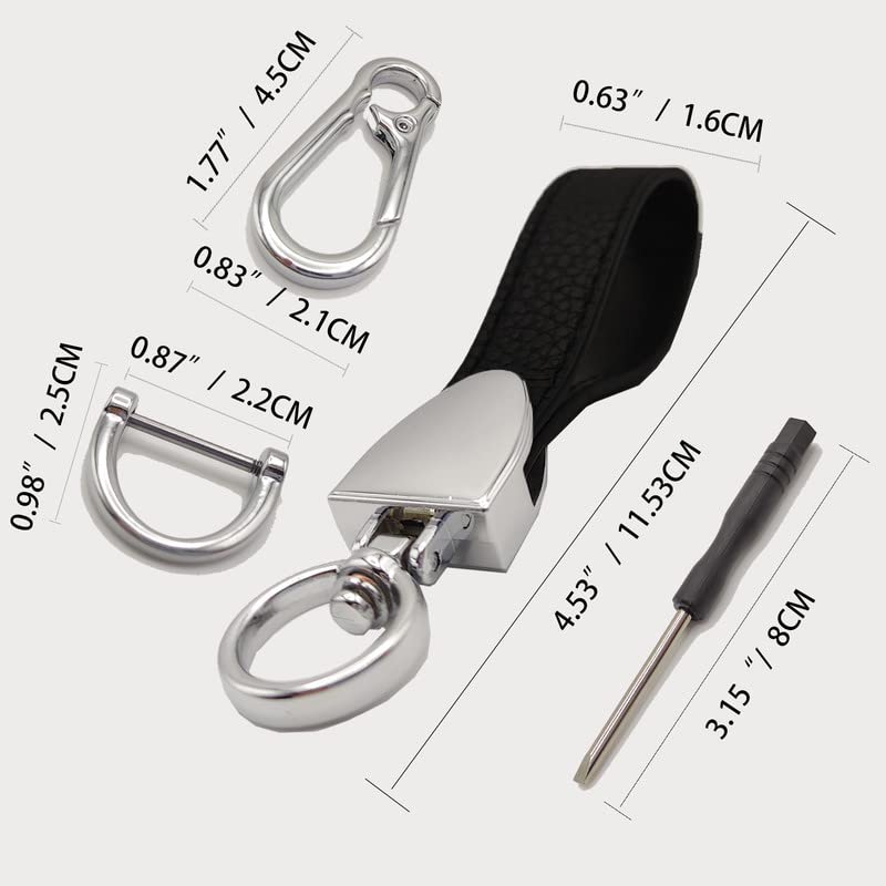 Daemson Genuine Leather Car Keychain, Universal Heavy Duty Key Fob Keychain, Car Keychains Holder for Women and Men, 360 Degree Rotatable, Anti-Lost D-Ring and Screwdriver (Black)
