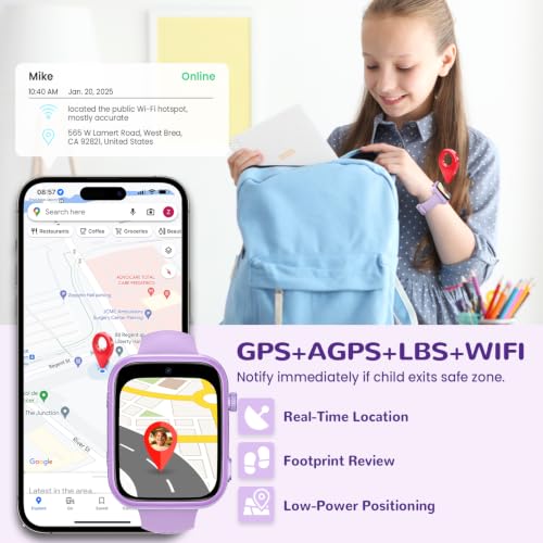 AIMIUVEI 4G Smartwatch Bambini con Chiamate, Videochiamate, Chat Vocale, WiFi, GPS, SOS, SMS, Impermeabile IP68, modalità Scuola e Contapassi, Schermo HD da 1.83'' Viola