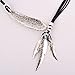 Miraculous Garden Womens 2pcs Vintage Multi-Layer Black Braided Genuine Leather Cord Rope Antique Silver/Gold Feather Leaf Chain Charm Pendant Tassel Necklace Sweater Chain Necklace (Silver+Gold)