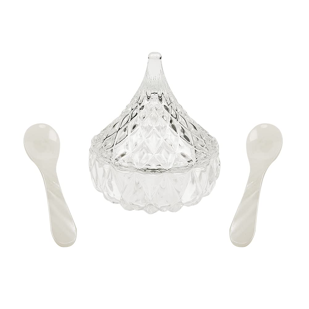 DUEBEL Glass Caviar Chiller Server Set Plus 2pcs. x Mother of Pearl Caviar Spoon 8cm