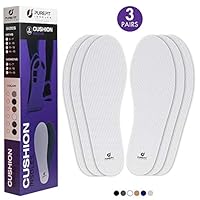 PureFit Cushion Shoe Insoles, 3 Pairs Shoe Inserts for Women, Removable Foam Insoles Set for Boots and Sneakers, Comfortable Anti-Microbial, Anti-Odor, Flat and Thin Work Insoles (White, 5#)