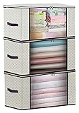 Homyfort Clothes Blanket Storage Bag Organizer 240gsm Thick Fabric for Closet Comforter, Bedding with Reinforced Handle and Clear Window, Foldable with Sturdy Zipper, 50x 40 x 25 cm, 3 Pack  Beige