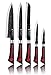 Imperial Collection IM-KST10 LG Stainless Steel Kitchen Cutlery Knife Set with Knife Block and Embossed Non-Stick Coating, 6-Piece (Red/Black)