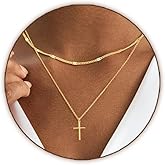 Airmb Cross Necklace for Women Gold/Silver Plated Layered Dainty Cross Chain Trendy Choker Satellite Charm Small Crucifix Pendant Gold/Silver Necklace Stackable Hypoallergenic Delicate Gift for Women