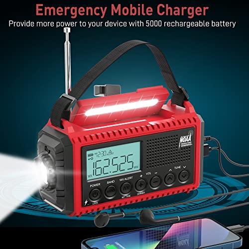 Emergency Crank Radio, 5000 NOAA Solar Hand Crank Weather Radio, 5Way