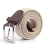 Canvas Elastic Fabric Woven Stretch Multicolored Braided Belts 2041-Beige-M