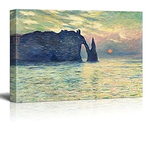 The Cliff, Etretat, Sunset by Claude Monet - Canvas Print Wall Art Famous Painting Reproduction - 12" x 18"