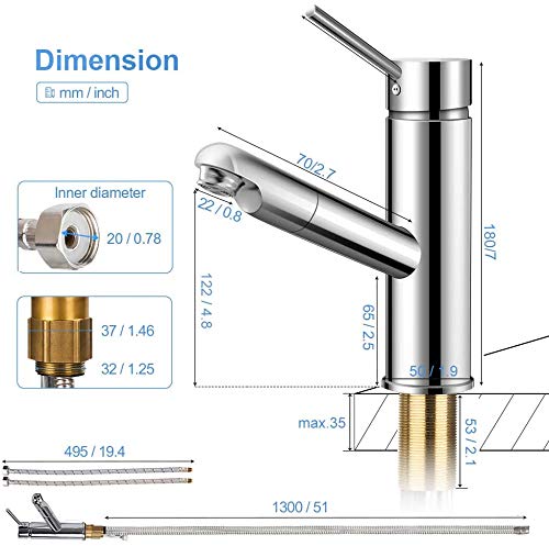 bedee Chrom Wasserhahn Küche Armatur Spültischarmatur mit Herausziehbarer Schlauchbrause, Wasserfall Einhebelmischer Kaltes und Heißes Wasser Vorhanden für Badezimmer/Küchenhahn Waschtischarmatur