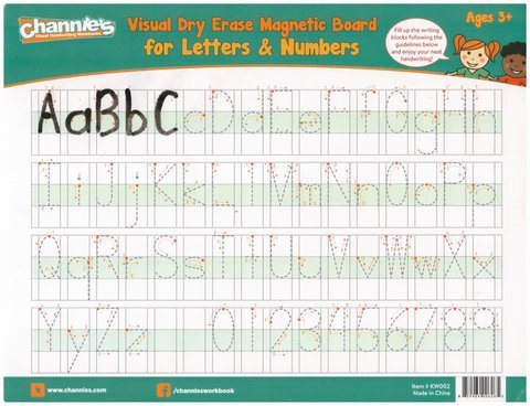 New! Channie's 2 Pack Dry Erase & Magnetic Boards combine both tracing & writing. One board for tracing, one board for independent writing practices! 1 marker is included. Learning alphabet quickly