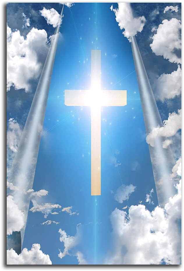 Christian Wall Art Cross Decor - Religious Cross / Light of God Canvas Frameless Wall Art For Bedroom Living Room Religious Picture Oil Painting 16x20 Inch