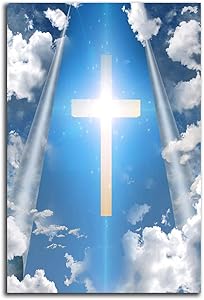 Christian Wall Art Cross Decor - Religious Cross / Light of God Canvas Frameless Wall Art For Bedroom Living Room Religious Picture Oil Painting 16x20 Inch