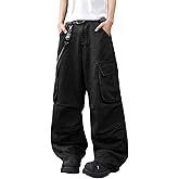 DFGIGT Mens Denim Baggy Pants with Cargo Pockets Mid Weight Casual Streetwear Wide Leg Jeans Hip Hop Skater Trousers