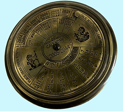 Antiques World Vintage Classy Look Antiquated Heavy Brass For 40 Years "2005-2044" Navigational Calendar Compass AWUSASC 084 - Thumbnail 6