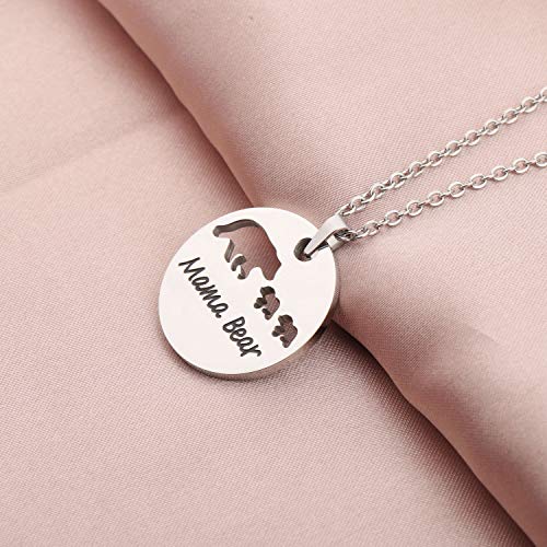 KUIYAI Sweet Mama and Baby Bear Round Pendant Necklace for Mother with 2 Children (2 Cubs Round) - Thumbnail 2