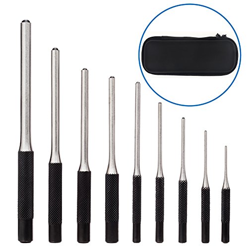 Click Here to See More Images 9 Pcs Roll Pin Punch Set Tool Kit with Carry Case for Watch Repair, Automotive, Jewelry and Craft