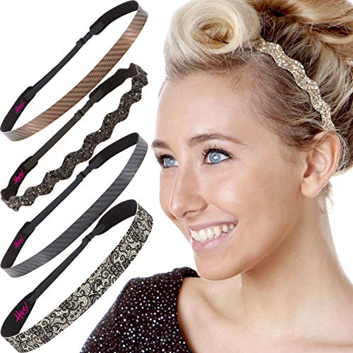 Hipsy Cute Fashion Adjustable No Slip Hairband Headbands for Women Girls & Teens (5pk Essential Tan/Black/Brown/Gold/Black)