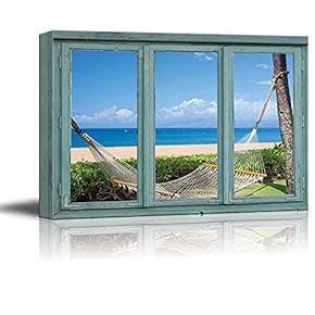 Hammock Between Two Palms at a Tropical Resort - Gorgeous Island View - Canvas Art Home Art - 24x36 inches