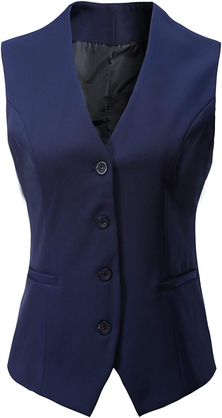 Vocni Women's Fully Lined 4 Button V-Neck Economy Dressy Suit Vest Waistcoat