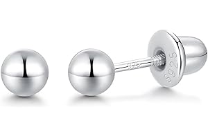 LULAU Ball Screw Back Earrings for Women 925 Sterling Silver Hypoallergenic Available in 3mm-5mm Classic Round Ball Studs