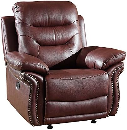 Blackjack Furniture The Andrews Collection Reclining Living Room Leather Rocking Armchair, Burgundy