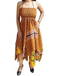 Aria Womens Sundress Recycled Sari Handkerchief Hem Two Layer Resort Holiday Halter Dress S/M