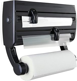 Leifheit Wandrollenhalter Parat F2 ComfortLine-Serie für insgesamt 3 Rollen, Folienschneider mit Abstellfläche für Gewürze und abnehmbarem Küchenrollenhalter, schwarz