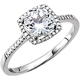 FB Jewels 925 Sterling Silver Lab-Grown White Sapphire & .01 CTW Diamond Ring