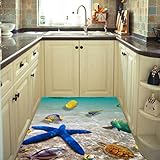 Rambling 3D Beach Floor Wall Stickers Removable Mural Decals Vinyl Art Living Room Decors (A)