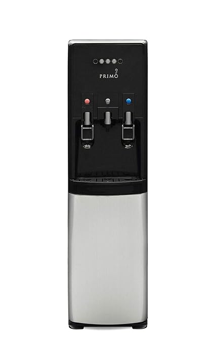 Primo hTRiO Bottom Loading Water Cooler with Single Serve Brewing - 2 Temperature Settings, Hot, Cold - K-Cup Compatible Water Dispenser - Supports 3 or 5 Gallon Water Jugs [Black with Stainless]