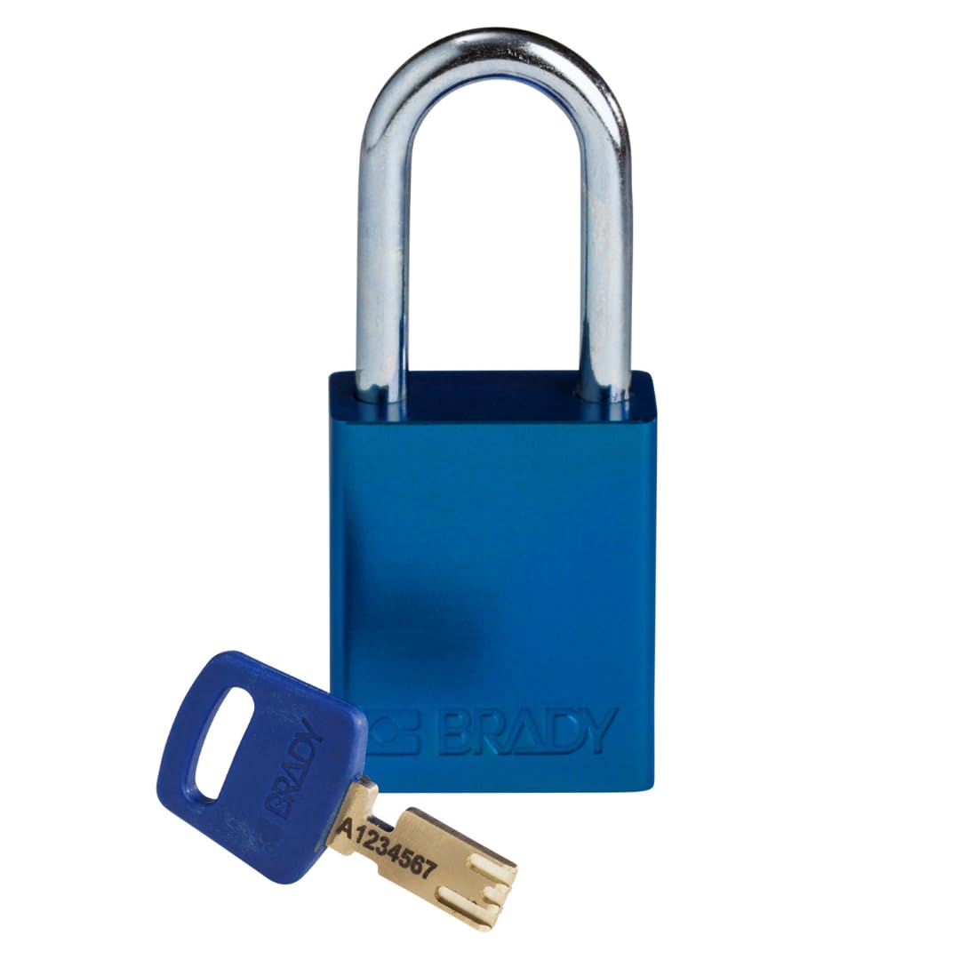 Brady SafeKey Padlock Aluminum - Lockout Padlock with Key - Lockout Tagout Security Lock for Indoor and Outdoor Use - Shackle Height 38.10 mm - Keyed Differently - Blue
