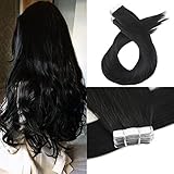 Moresoo 20 Inch Glue in Extensions Hair Extensions Remy Human Hair 40 Pieces 100 Grams Per Pack #1 Jet Black Tape in Adhesive Brazilian Hair Remy Full Head Hair Extensions