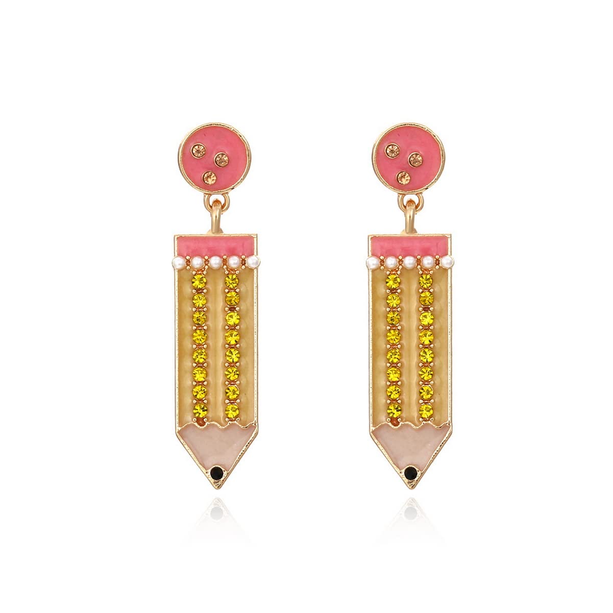 Pencil Earrings for Women, Funny Cubic Zirconia Stud Earrings, Hypoallergenic, Cute for Teen Girls, Zinc Cubic Zirconia, No Gemstone, Zircon, Free from gemstones