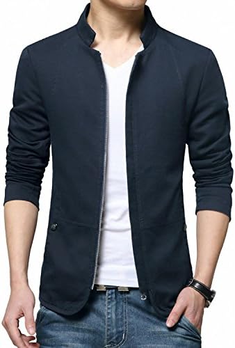 Drawingo 2018 Men Spring Autumn Casual Jacket Men's Slim Fit Cottoon Jacket and Coat Mens Stander Collar Jacket Veste Homme Blue M